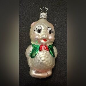 New Inge-Glas Porky Pig white and green Christmas Ornament.  Made in Germany.
